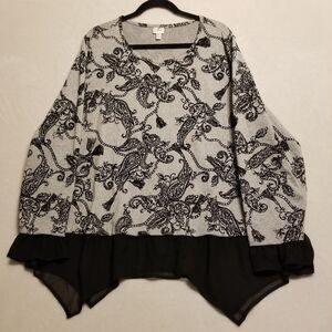 Dressbarn 3X Sweater Gray Black Flocked Velvet Accents Sequin Lightweight